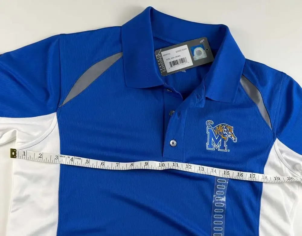 NWT Memphis Tigers Polo Shirt Men M Knights Apparel NCAA Blue White Embroidered